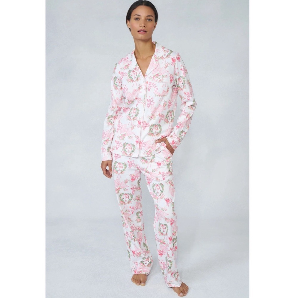 Roller Rabbit x LoveShackFancy Pink Beaux Christmas Long Sleeve Polo Pajama Set